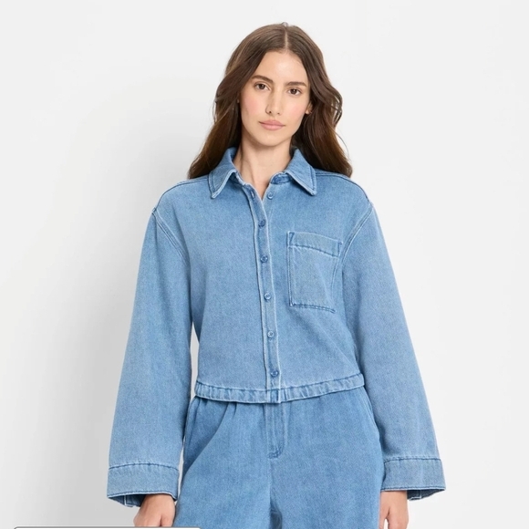 Future Collective Light Blue Relaxed Denim Button-Down Shirt - Picture 2 of 6